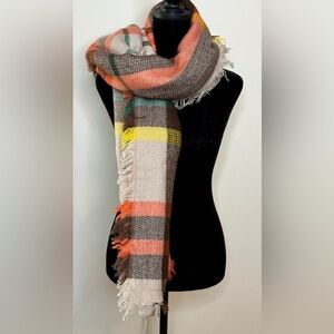 Funky monkey oversized plaid shawl scarf earth tone colors EUC
